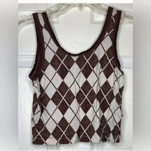 SUNDOWN BY SPLENDID brown White Plaid Sleeveless Crop Tank Top Small